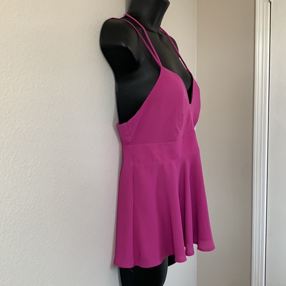 Express Purple V Neckline Empire Waist Cutout Back Strappy Tank Top - Picture 4 of 9